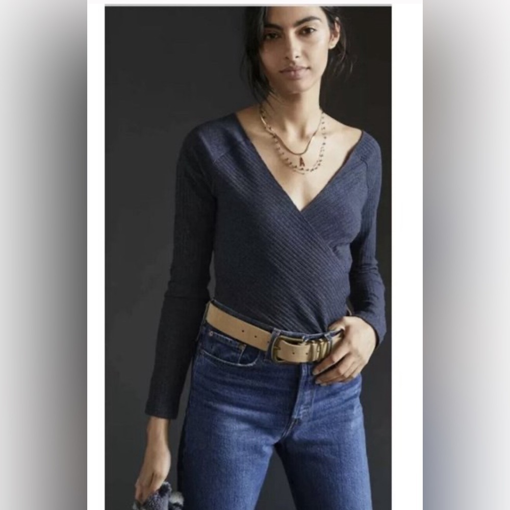 - Maeve By Anthropologie Gray Ribbed Long Sleeve Top